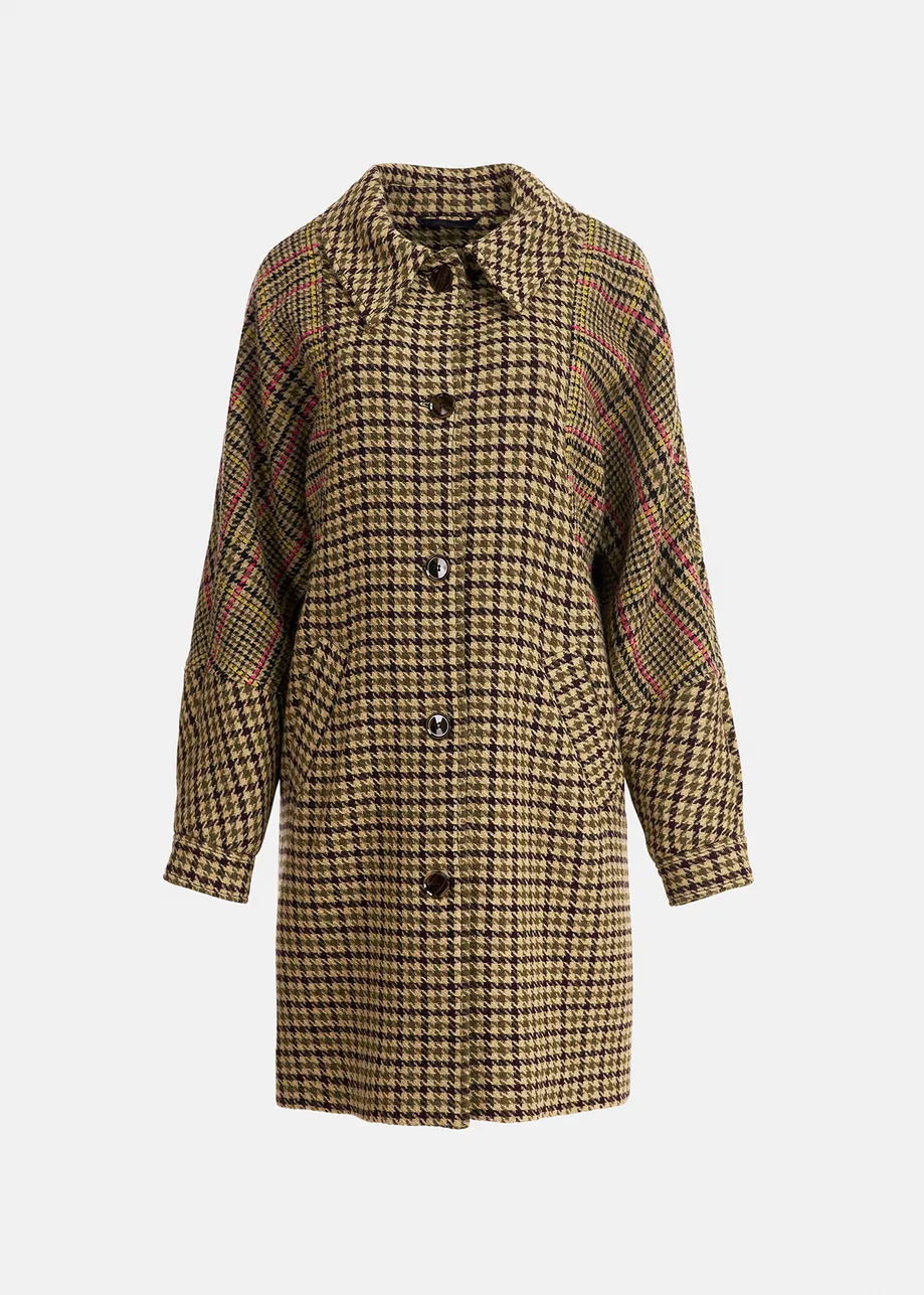Brown houndstooth wool-blend coat