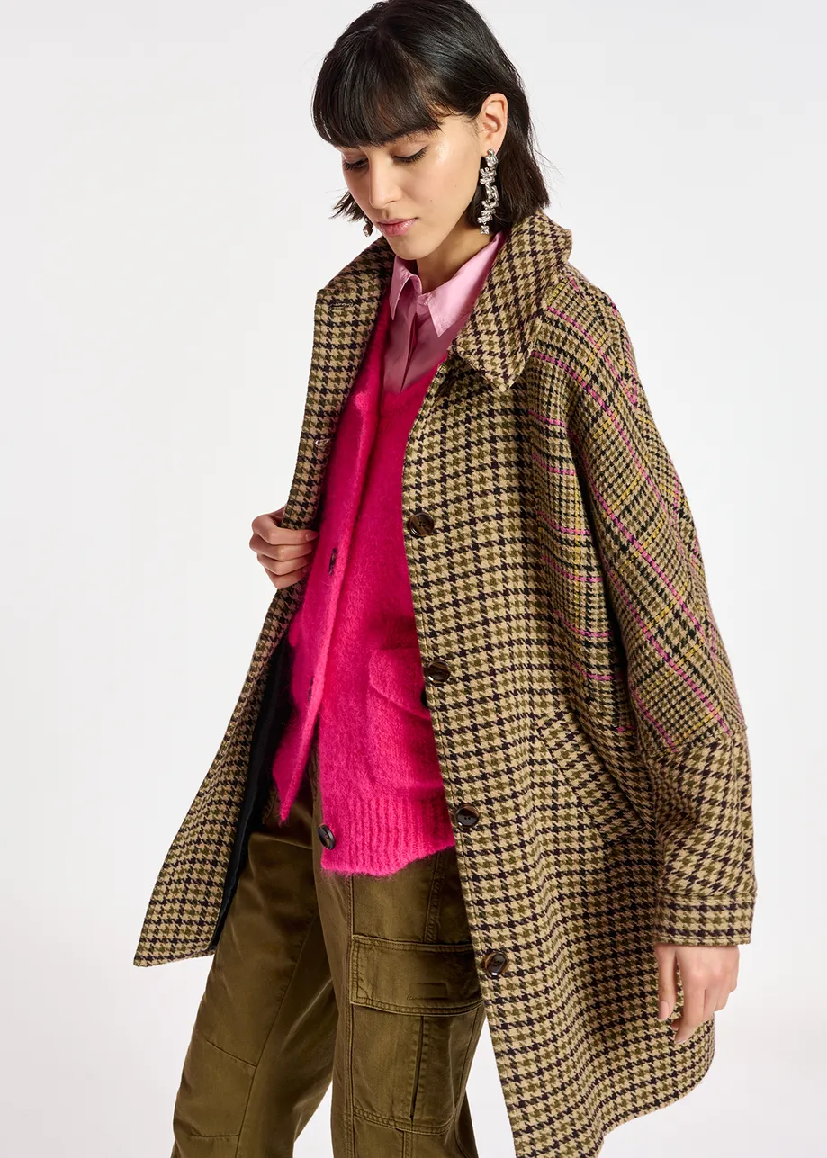 Brown houndstooth wool-blend coat