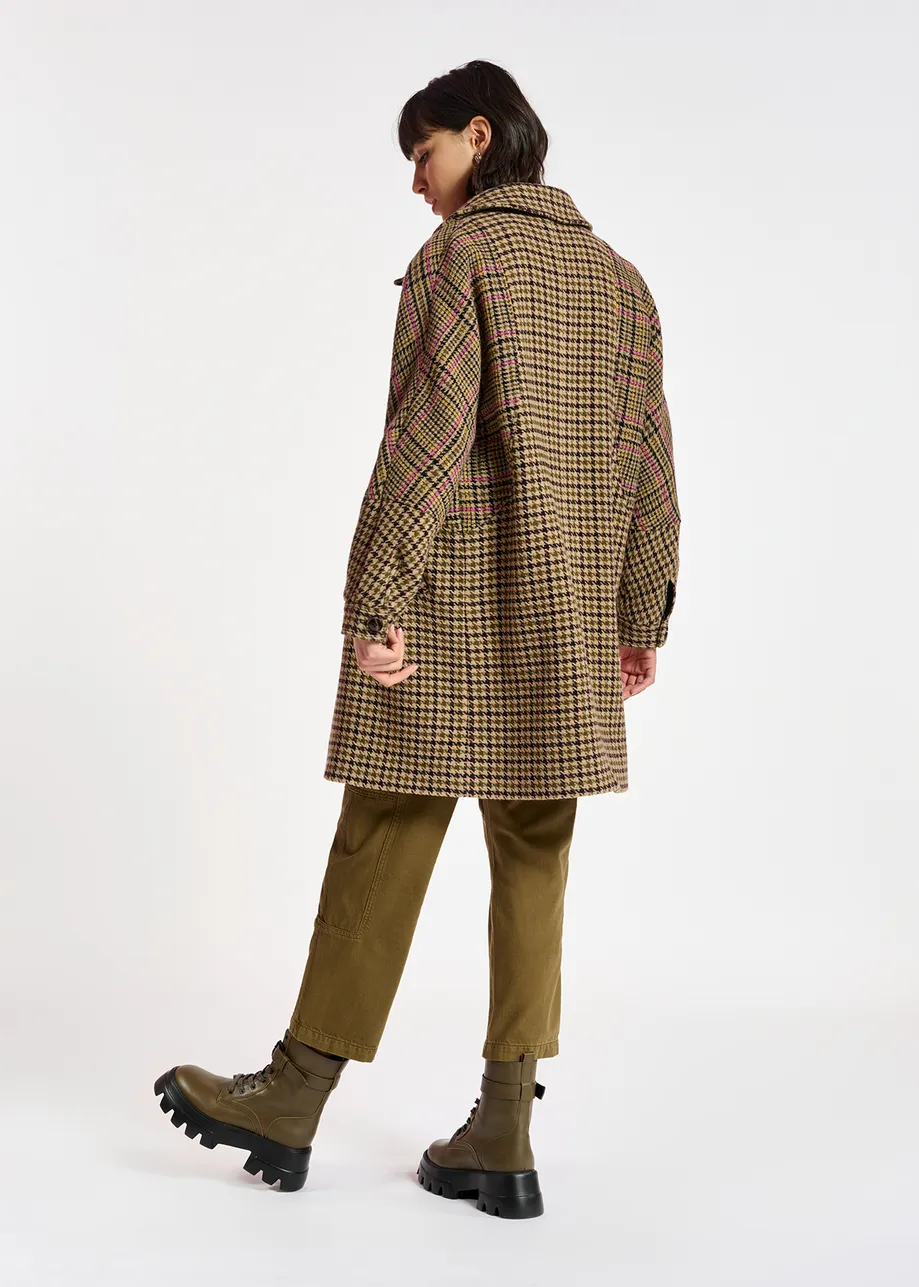 Brown houndstooth wool-blend coat