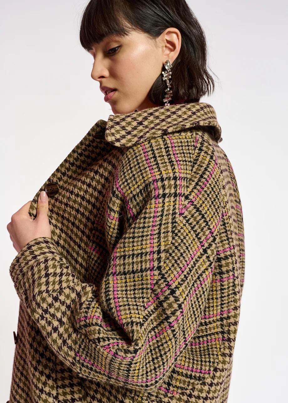 Brown houndstooth wool-blend coat