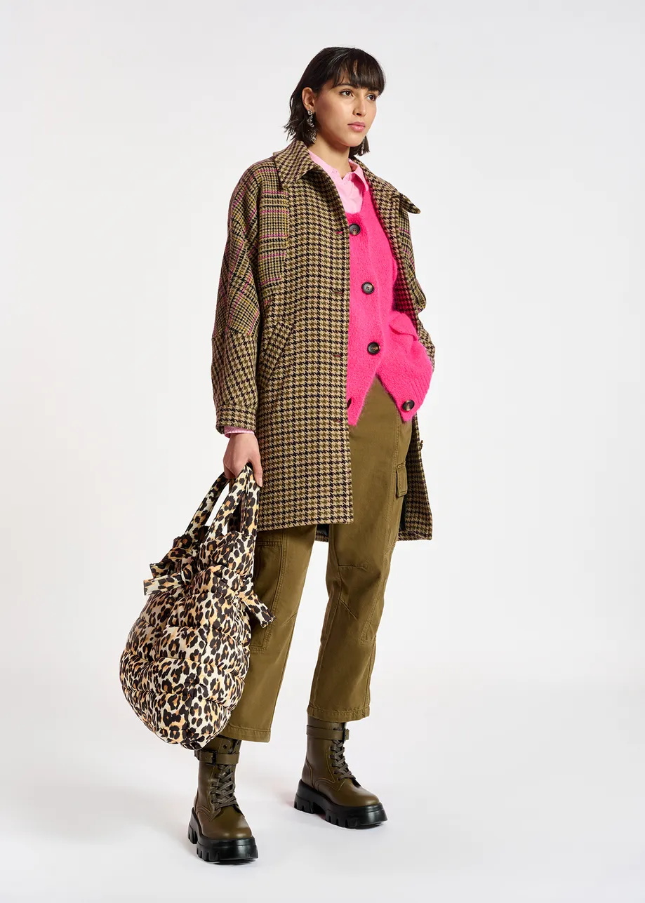 Brown houndstooth wool-blend coat