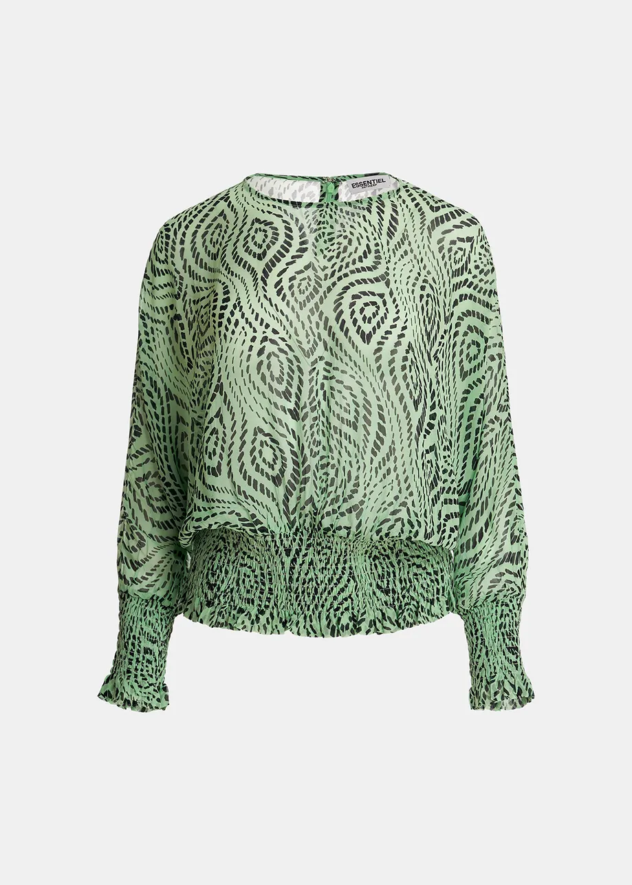 Mint green smocked top with geometric print