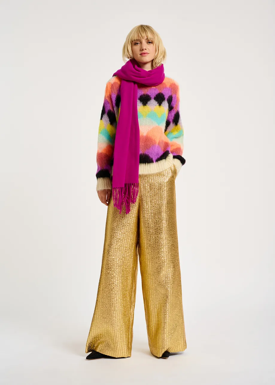 Pull multicolore en maille intarsia à festons