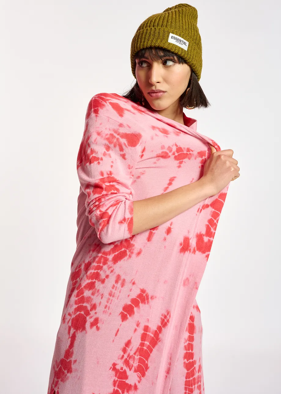 Long pink and red tie-dye cardigan