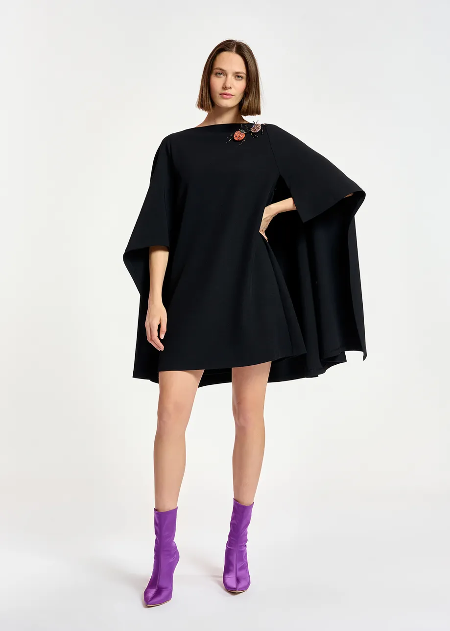 Black cape-effect mini dress
