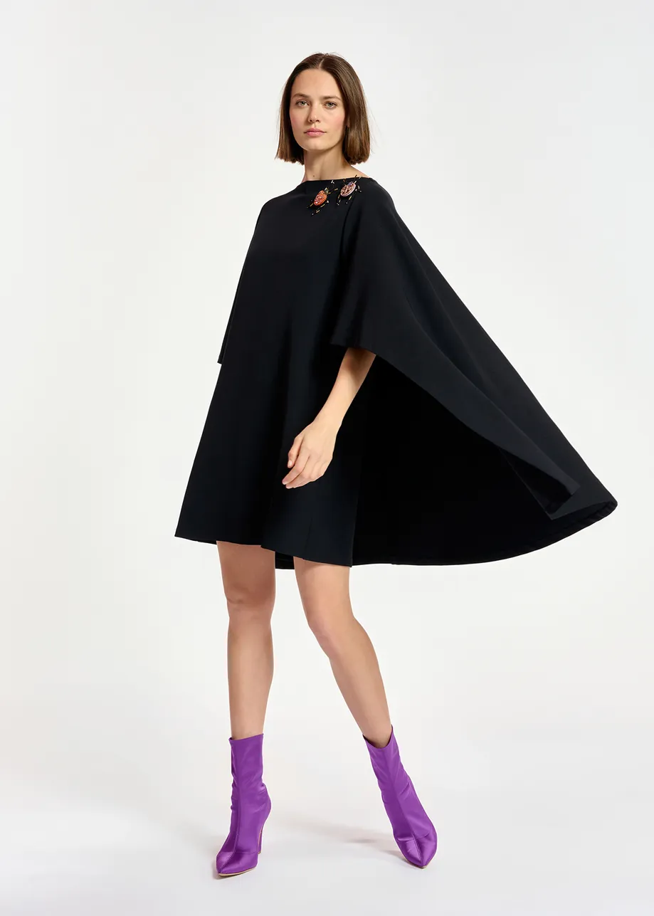 Black cape-effect mini dress