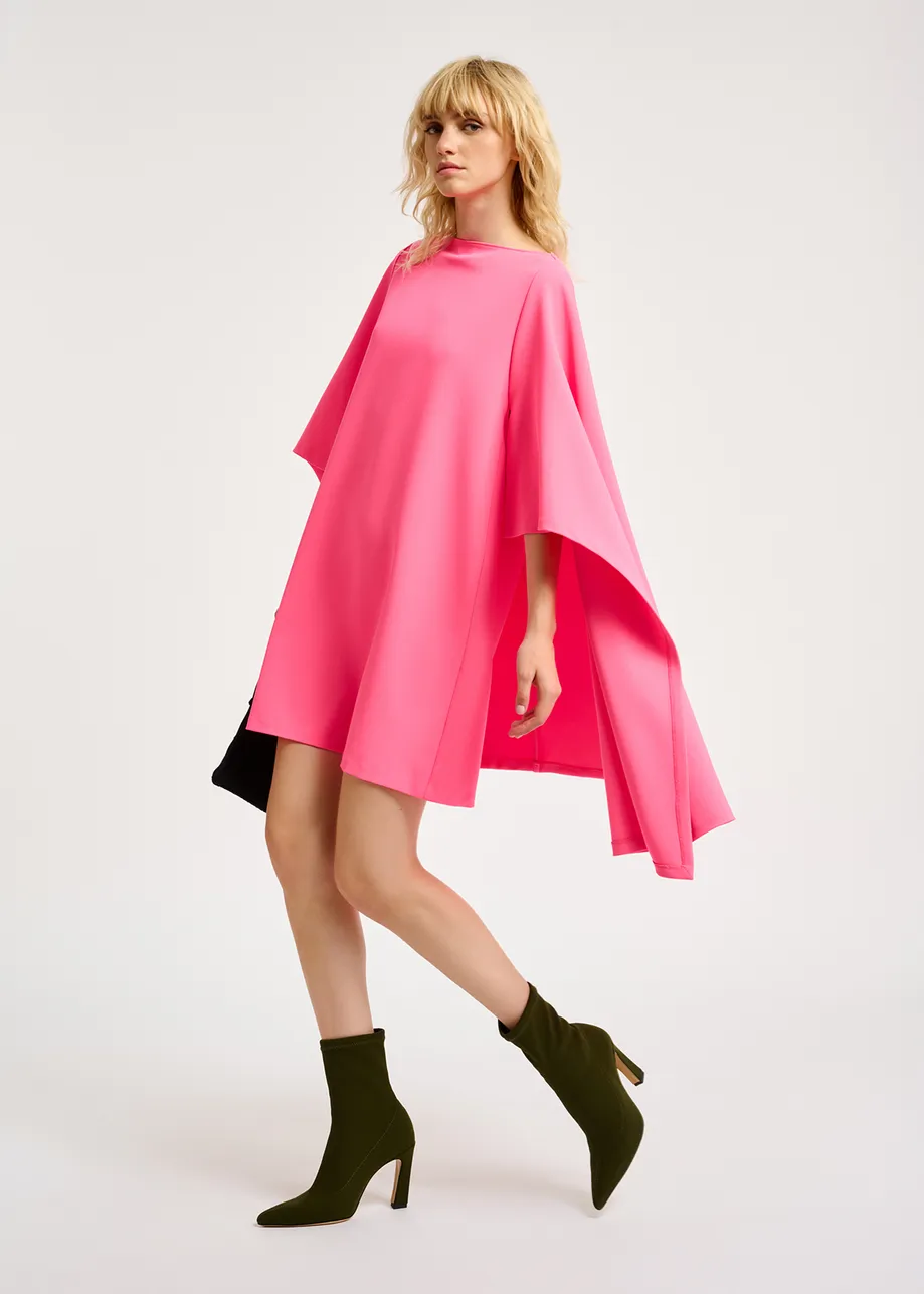 Neon pink cape-effect mini dress