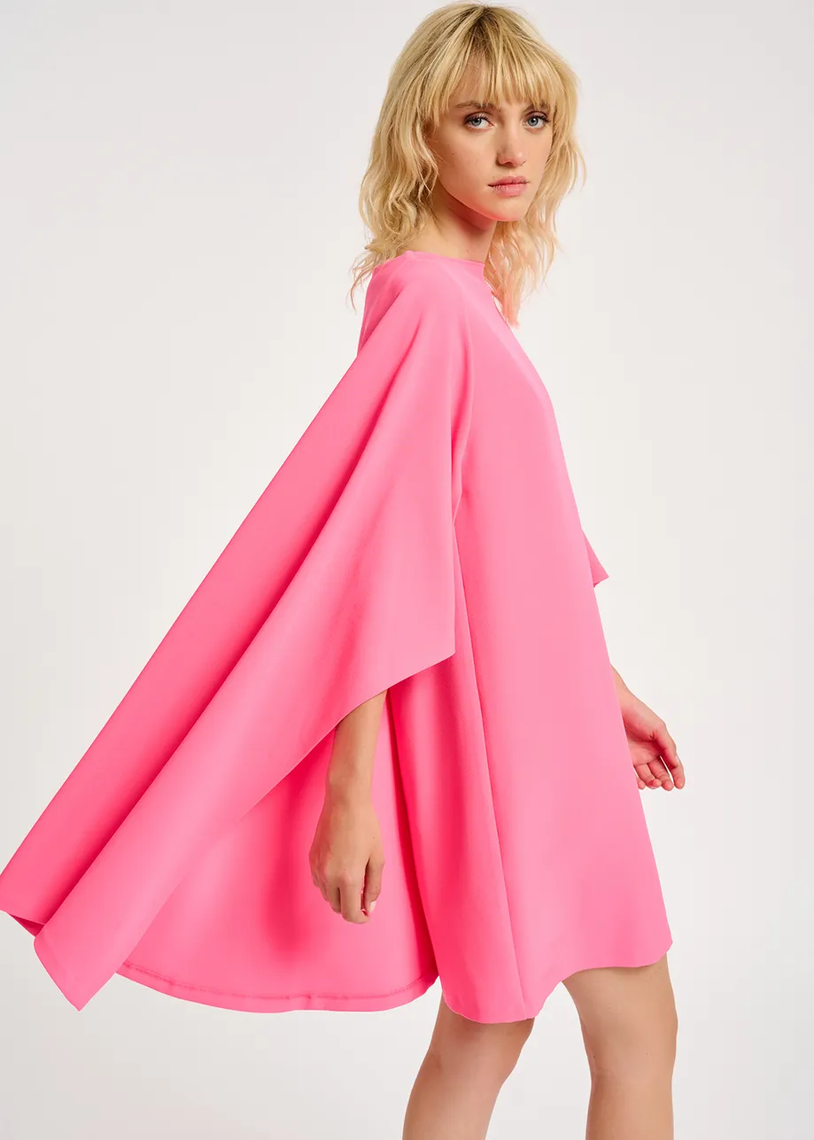 Neon pink cape-effect mini dress