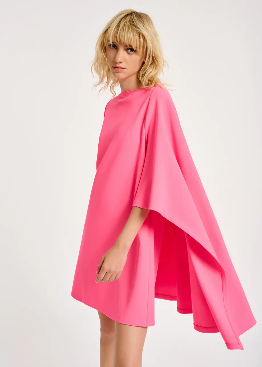 Neon pink cape-effect mini dress