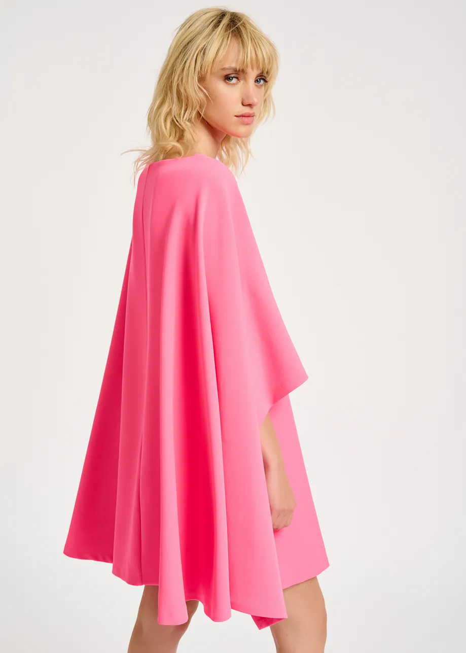 Neon pink cape-effect mini dress