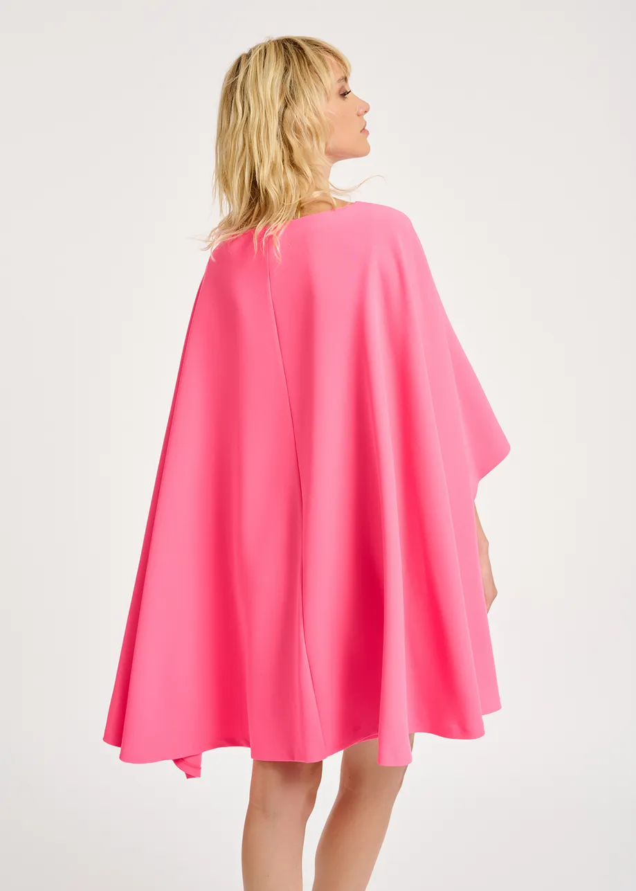 Neon pink cape-effect mini dress