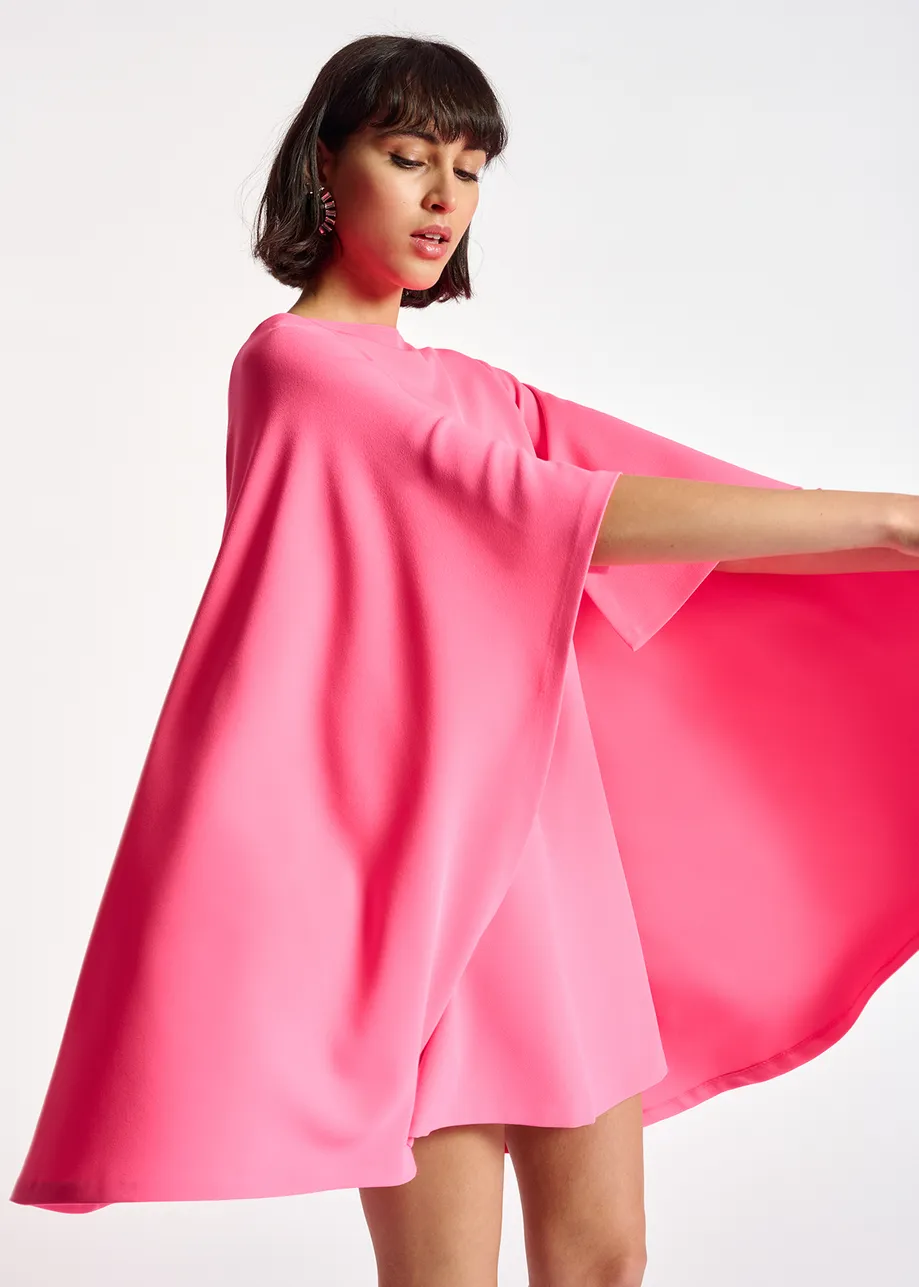 Neon pink cape-effect mini dress
