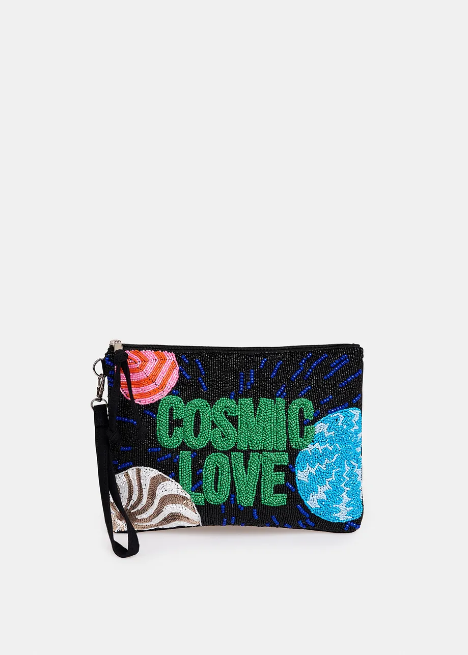 Multicolor bead-embellished 'cosmic' pouch