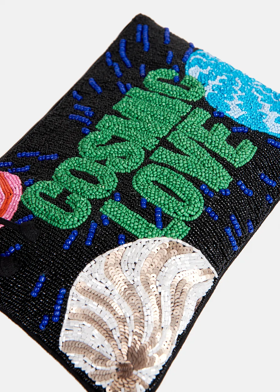 Multicolor bead-embellished 'cosmic' pouch