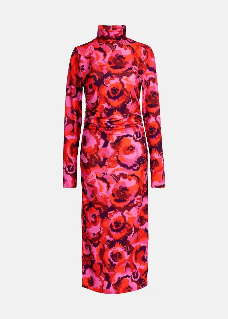 Pink and red floral-print stretch-jersey midi dress