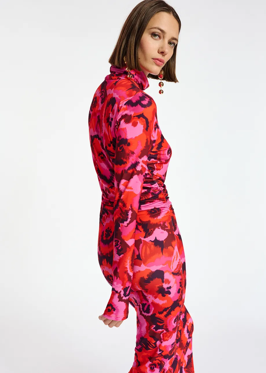 Pink and red floral-print stretch-jersey midi dress