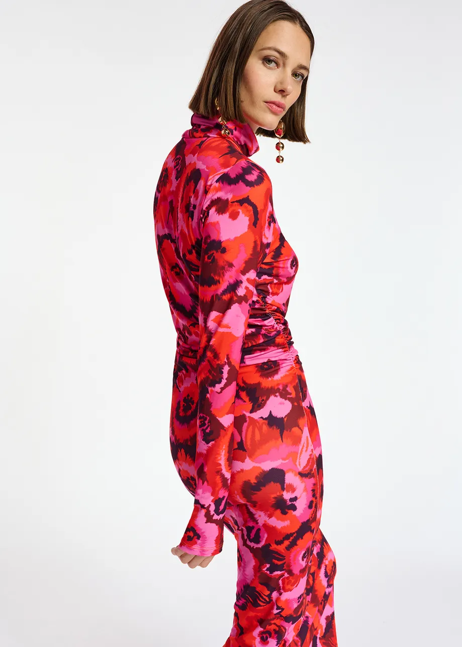 Pink and red floral-print stretch-jersey midi dress