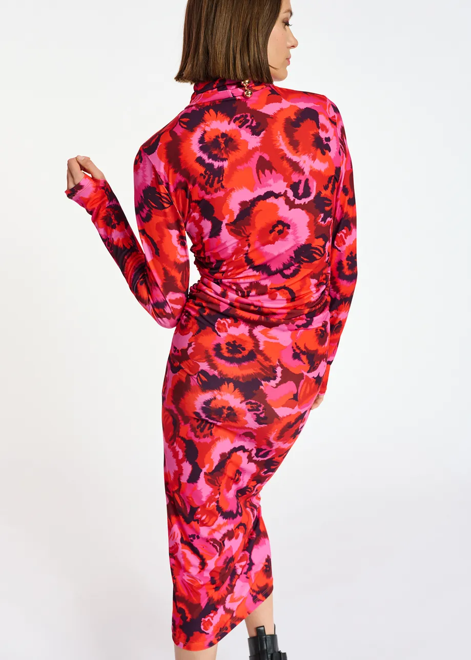 Pink and red floral-print stretch-jersey midi dress