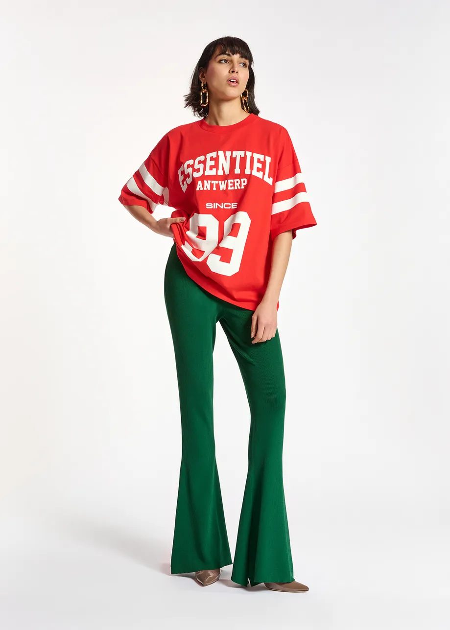 Dark green flared knitted pants