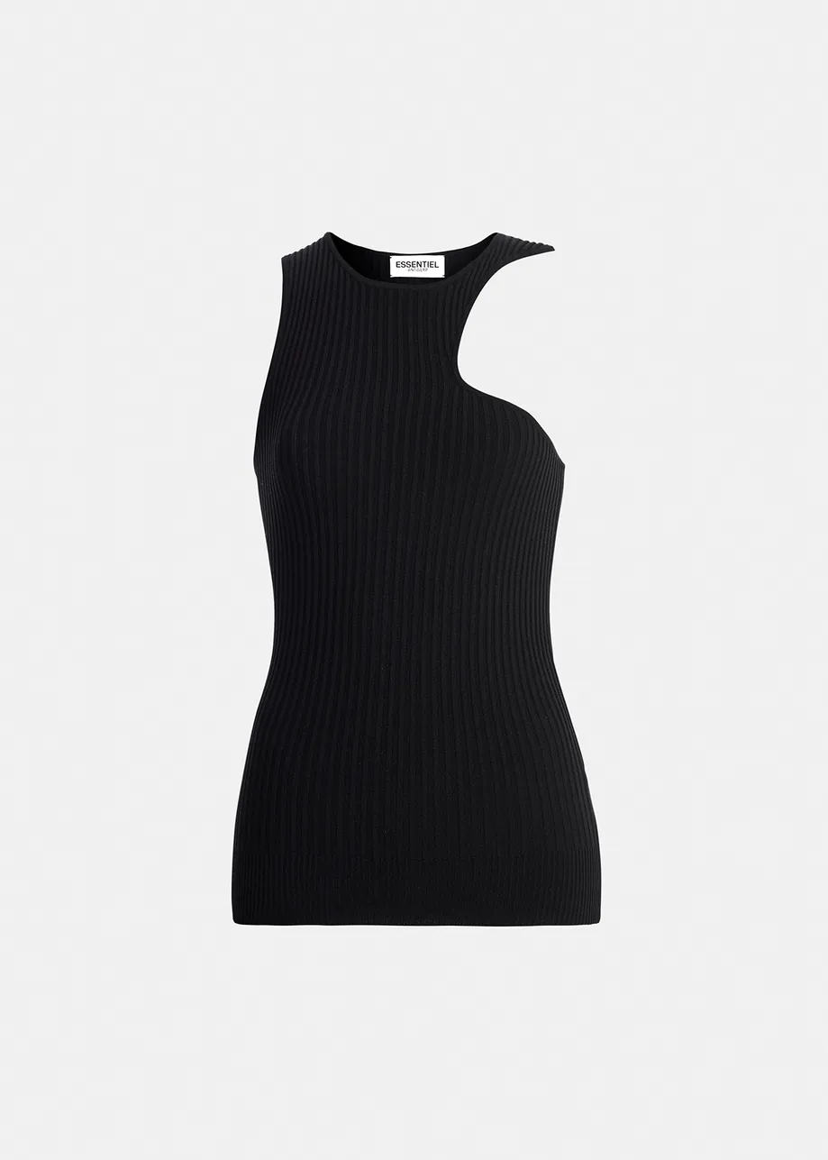 Black fitted ribbed-knit top 