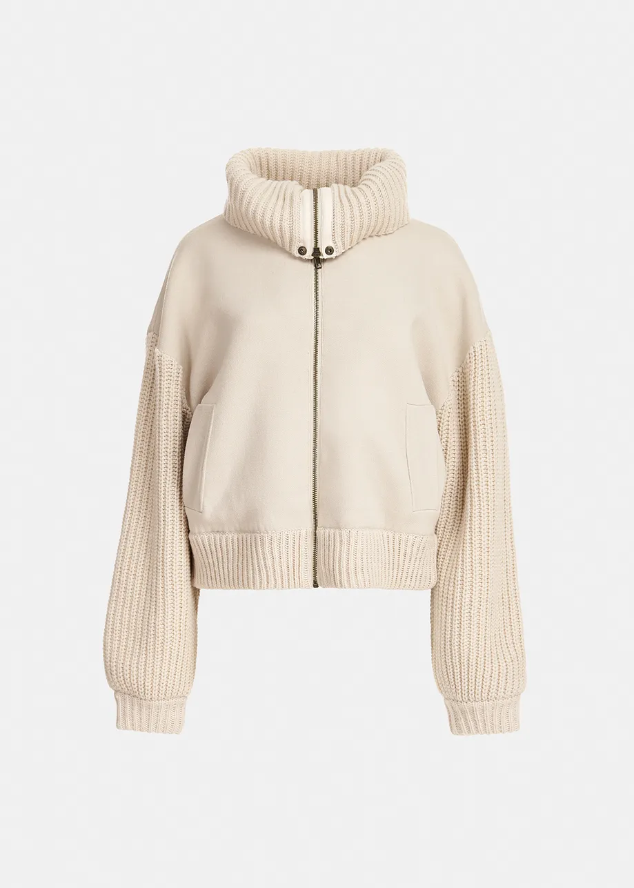 Off-white ribbed-knit bomber jacket