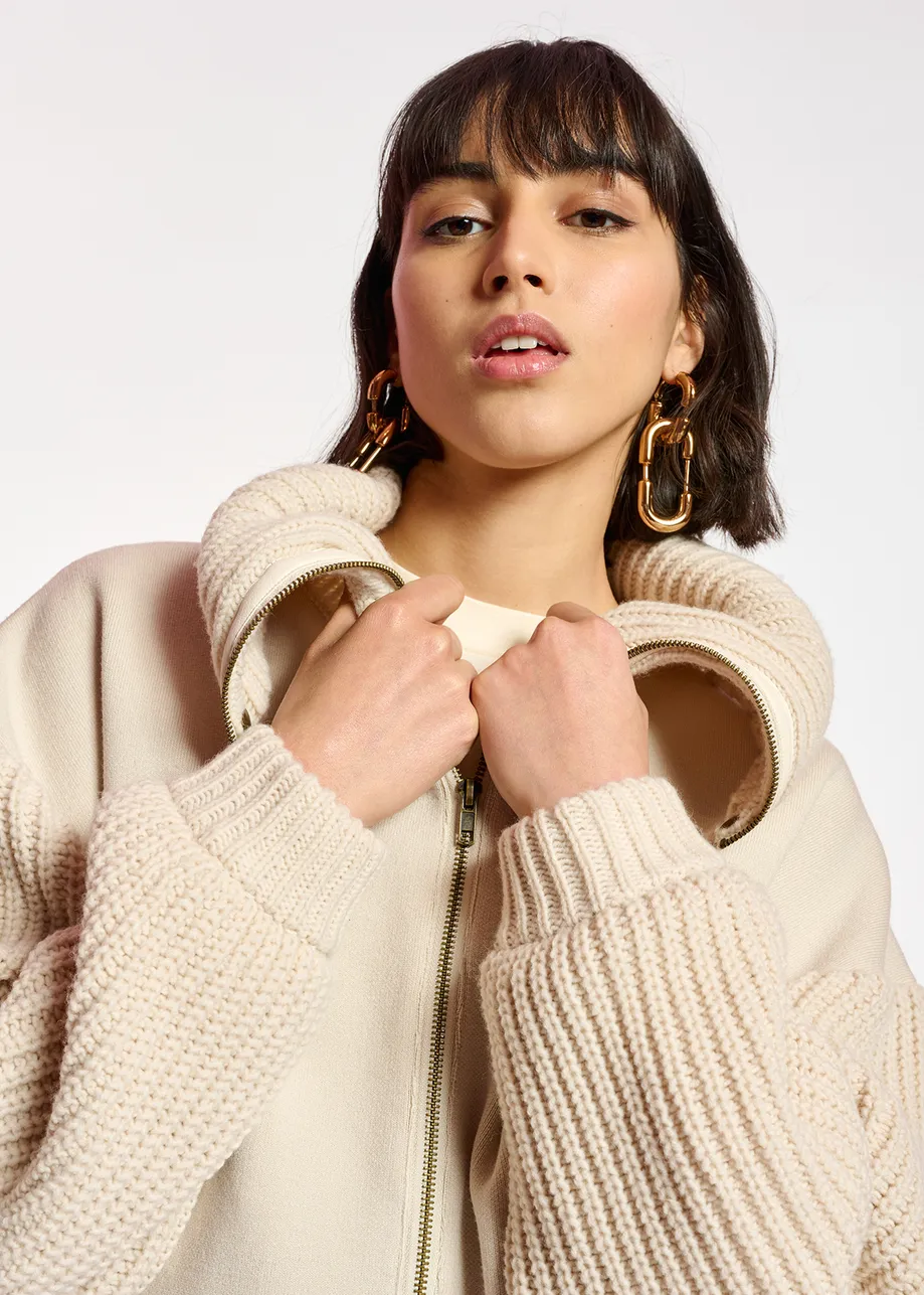 Off-white ribbed-knit bomber jacket