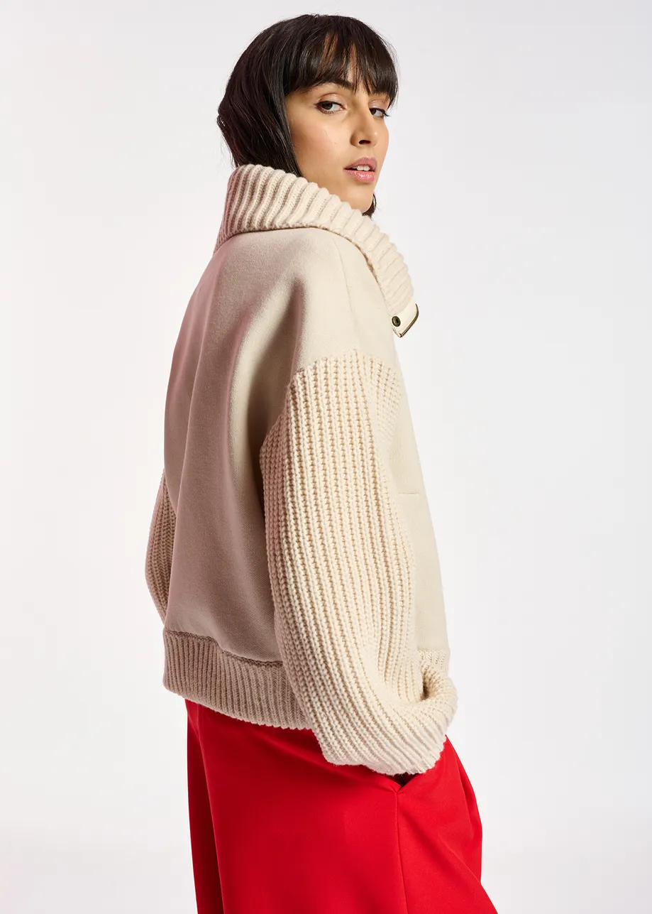 Off-white ribbed-knit bomber jacket