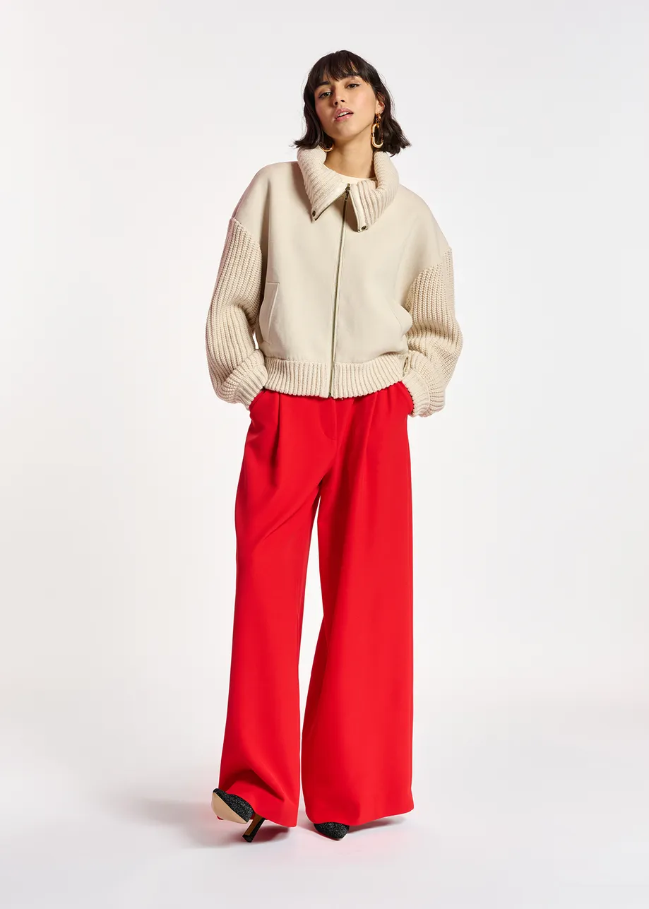 Off-white ribbed-knit bomber jacket