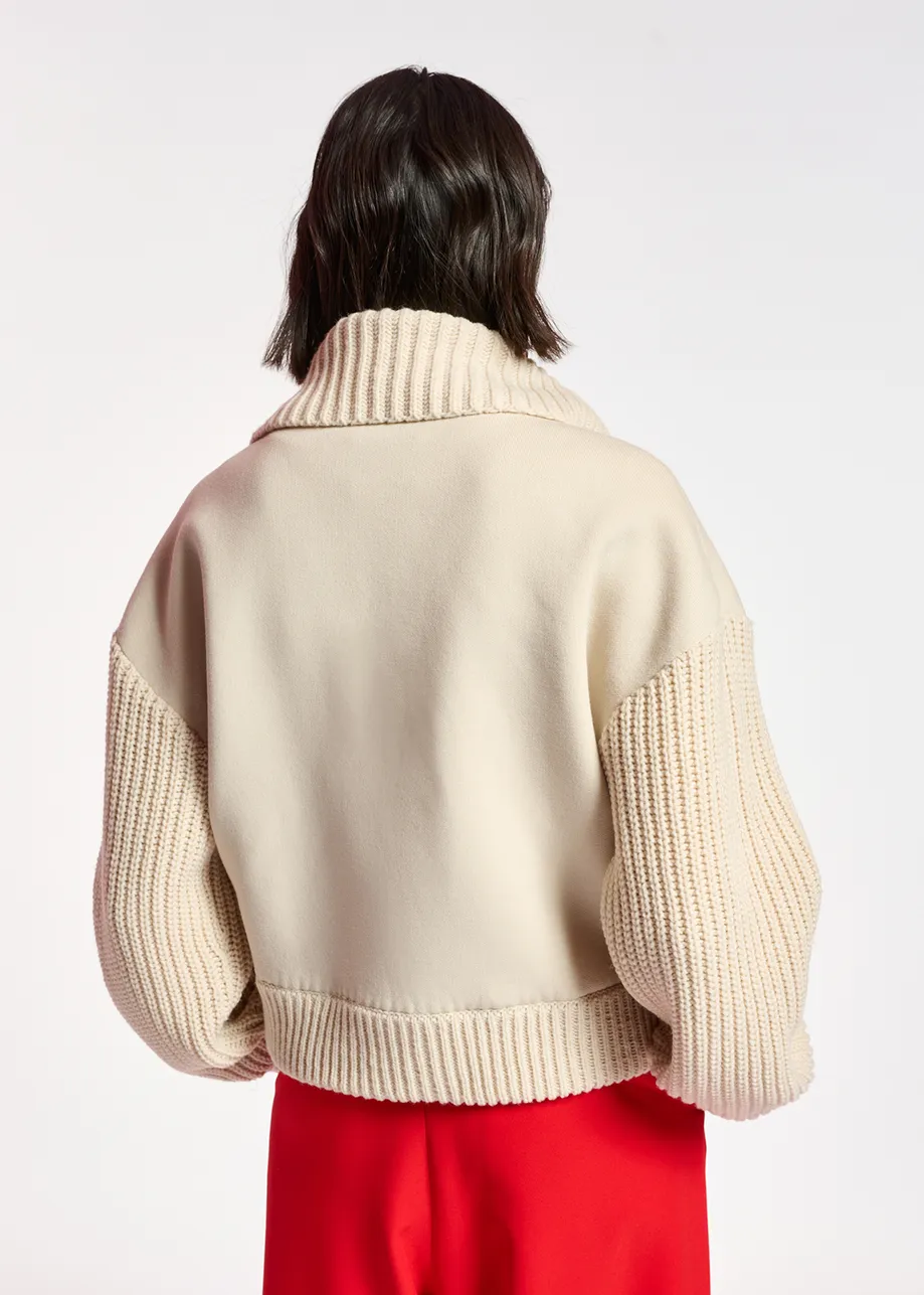 Off-white ribbed-knit bomber jacket