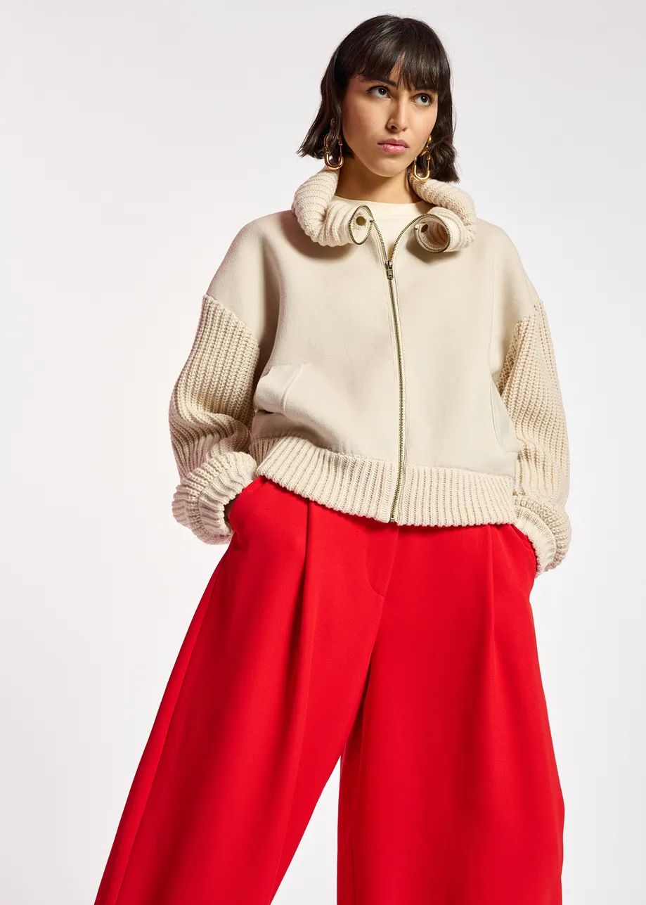 Off-white ribbed-knit bomber jacket