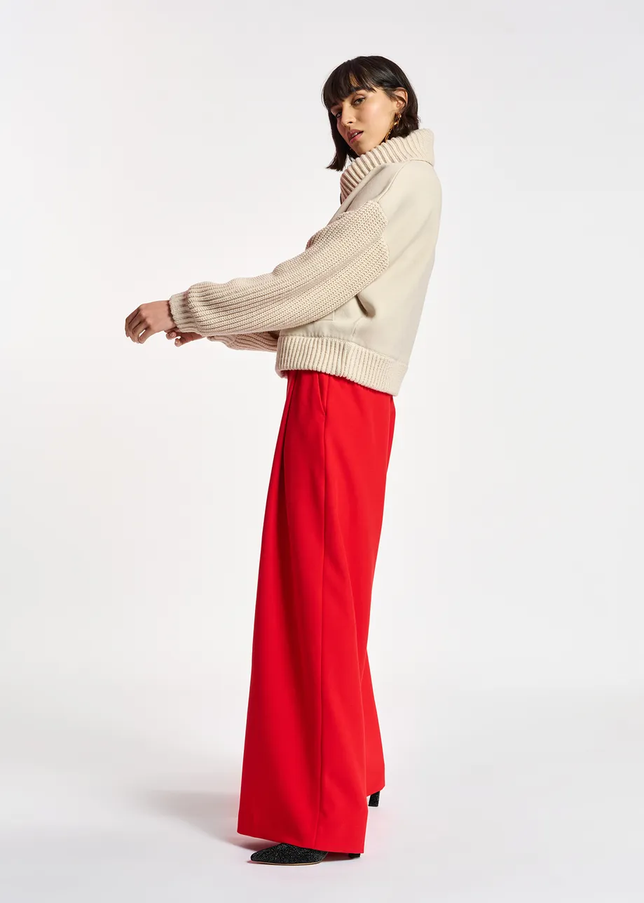 Off-white ribbed-knit bomber jacket