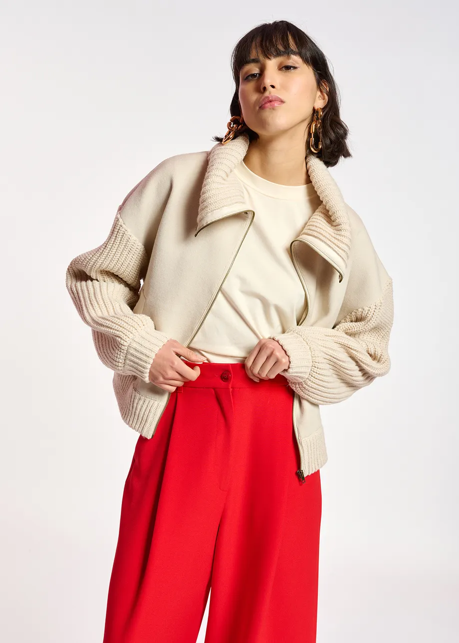 Off-white ribbed-knit bomber jacket