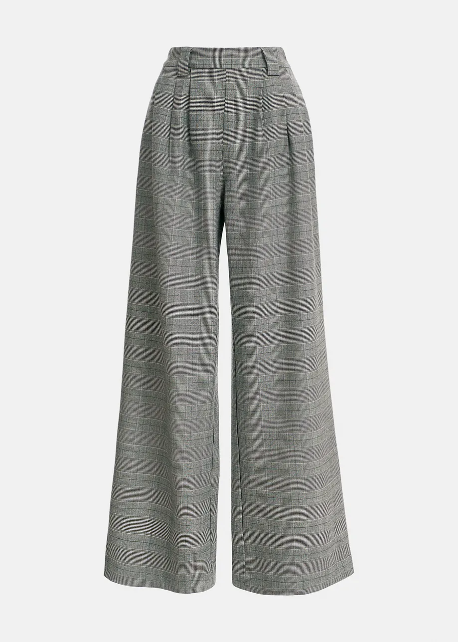 Grey wide-leg pants with check motif