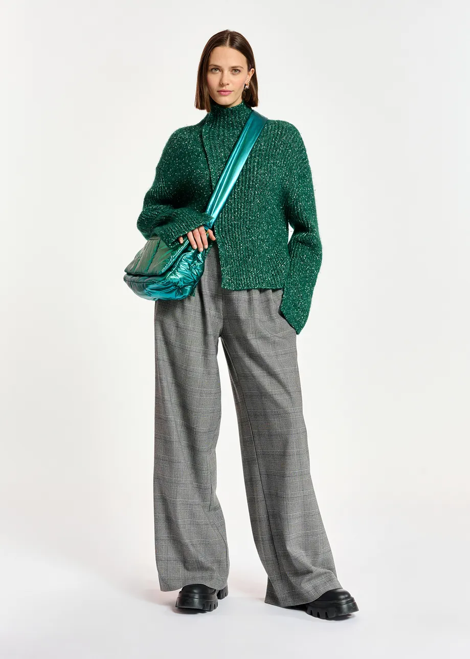 Grey wide-leg pants with check motif