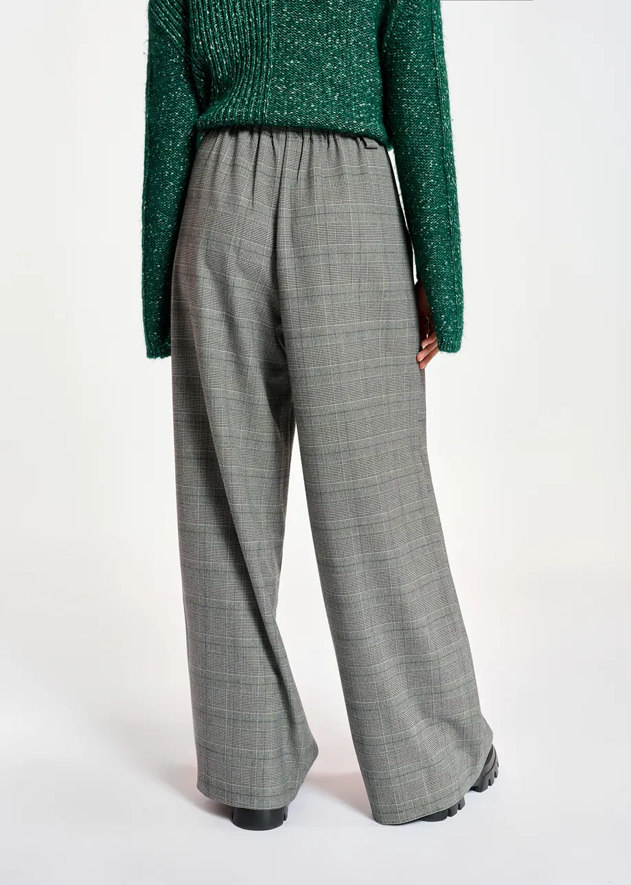 Grey wide-leg pants with check motif