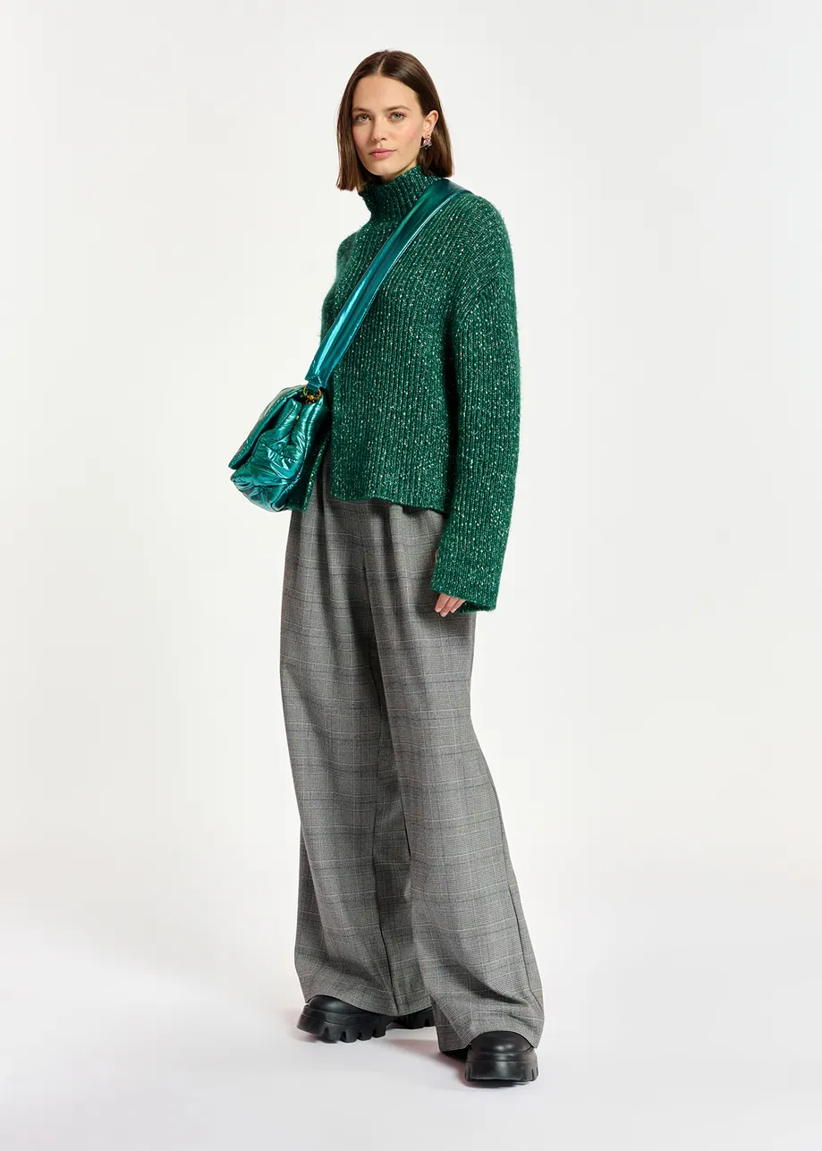 Grey wide-leg pants with check motif