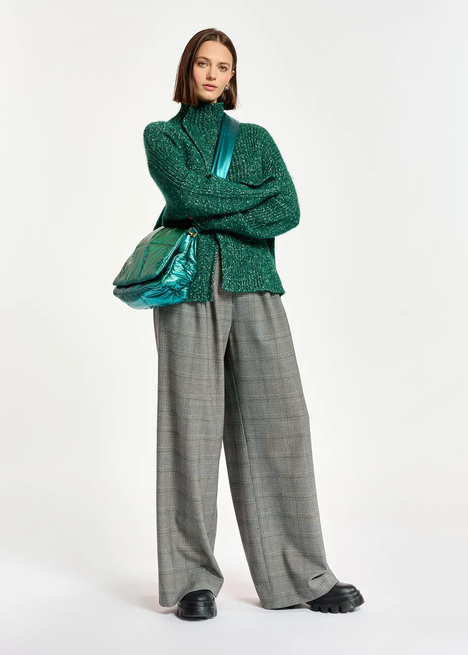 Grey wide-leg pants with check motif