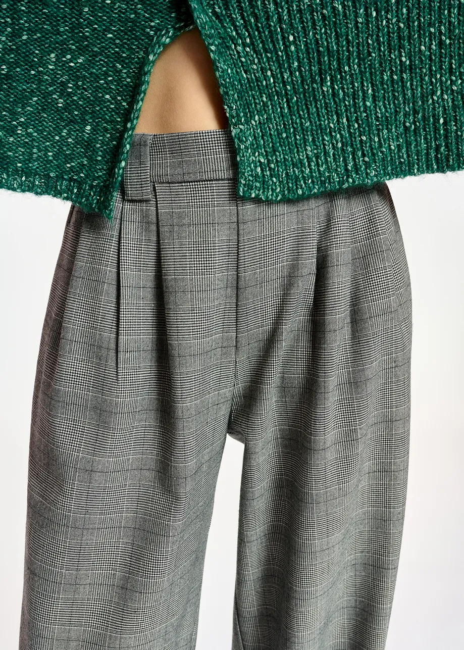 Grey wide-leg pants with check motif