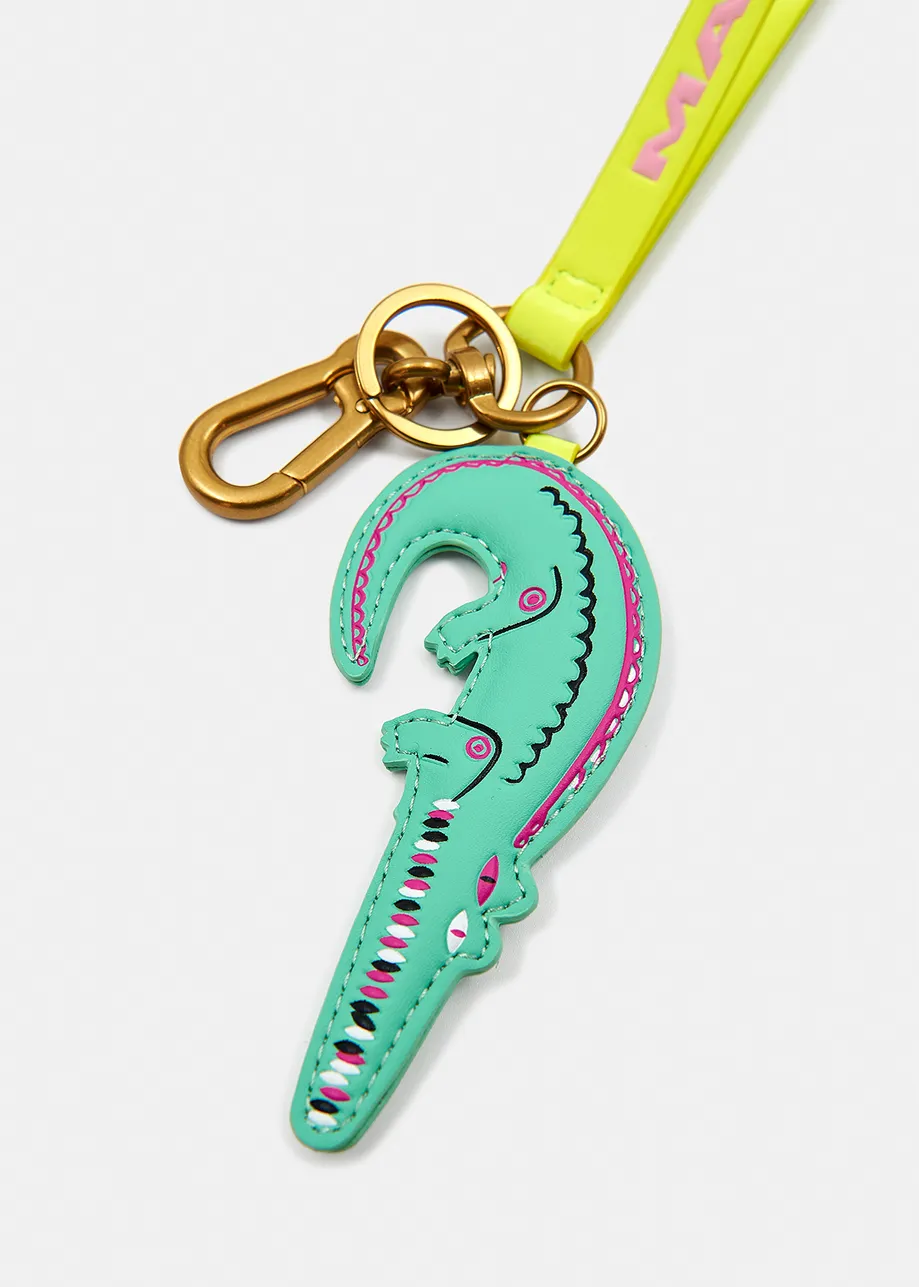 Alligator-sleutelhanger in turquoise en fluogeel