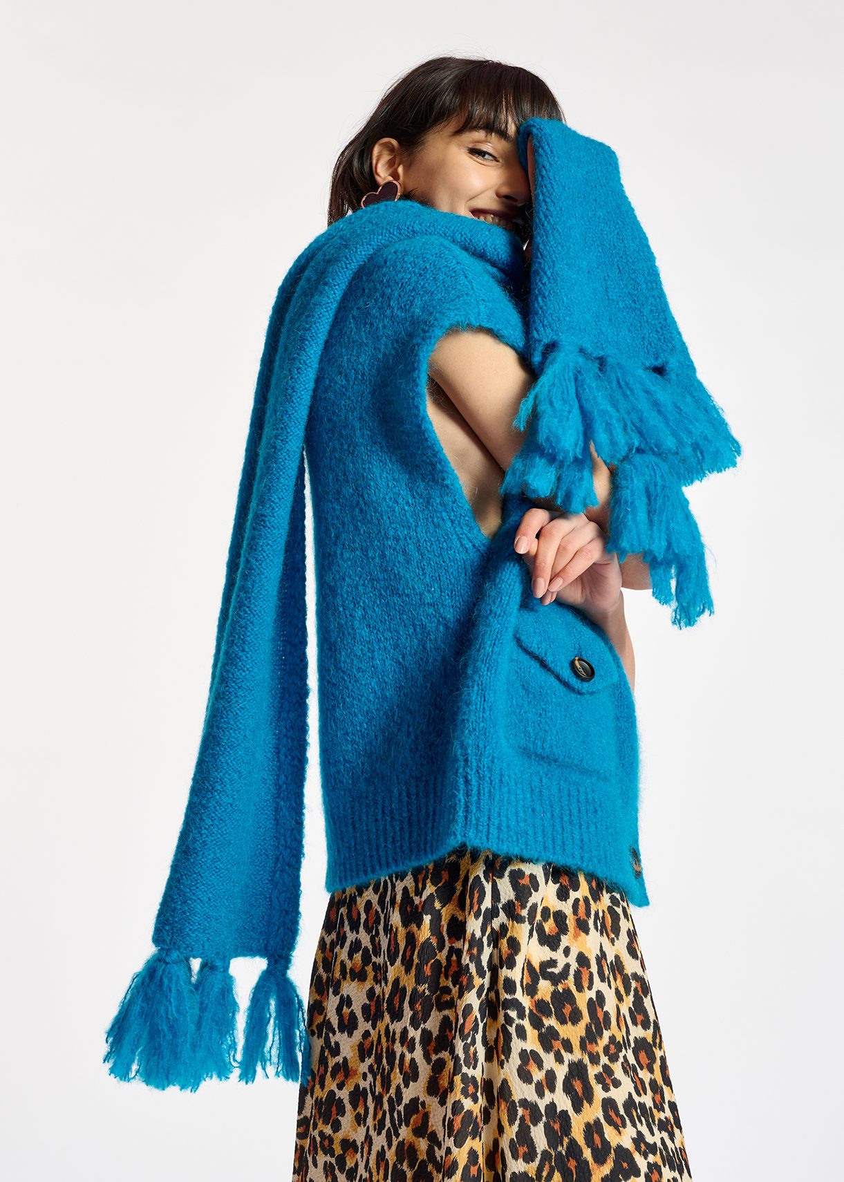 Blauwe oversized sjaal van mohairmix