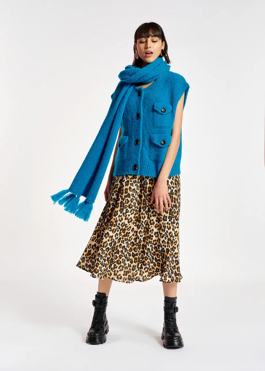 Blauwe oversized sjaal van mohairmix