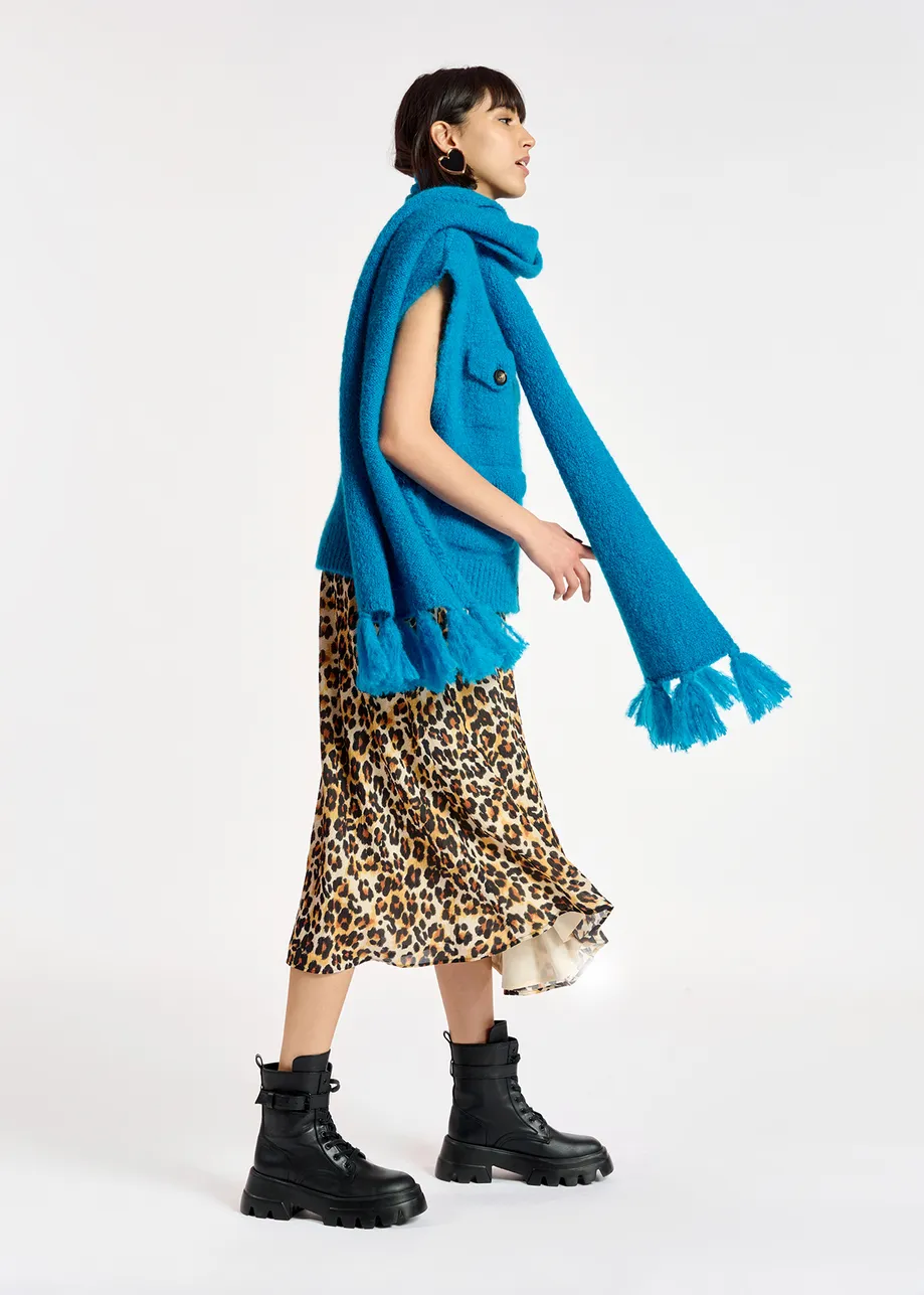 Blauwe oversized sjaal van mohairmix