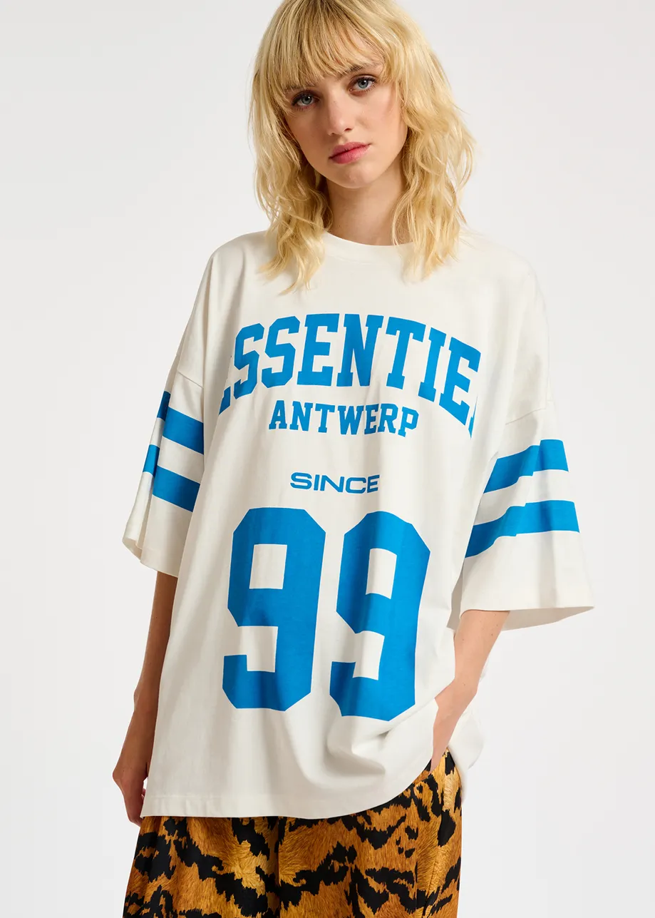 White organic cotton varsity-inspired T-shirt