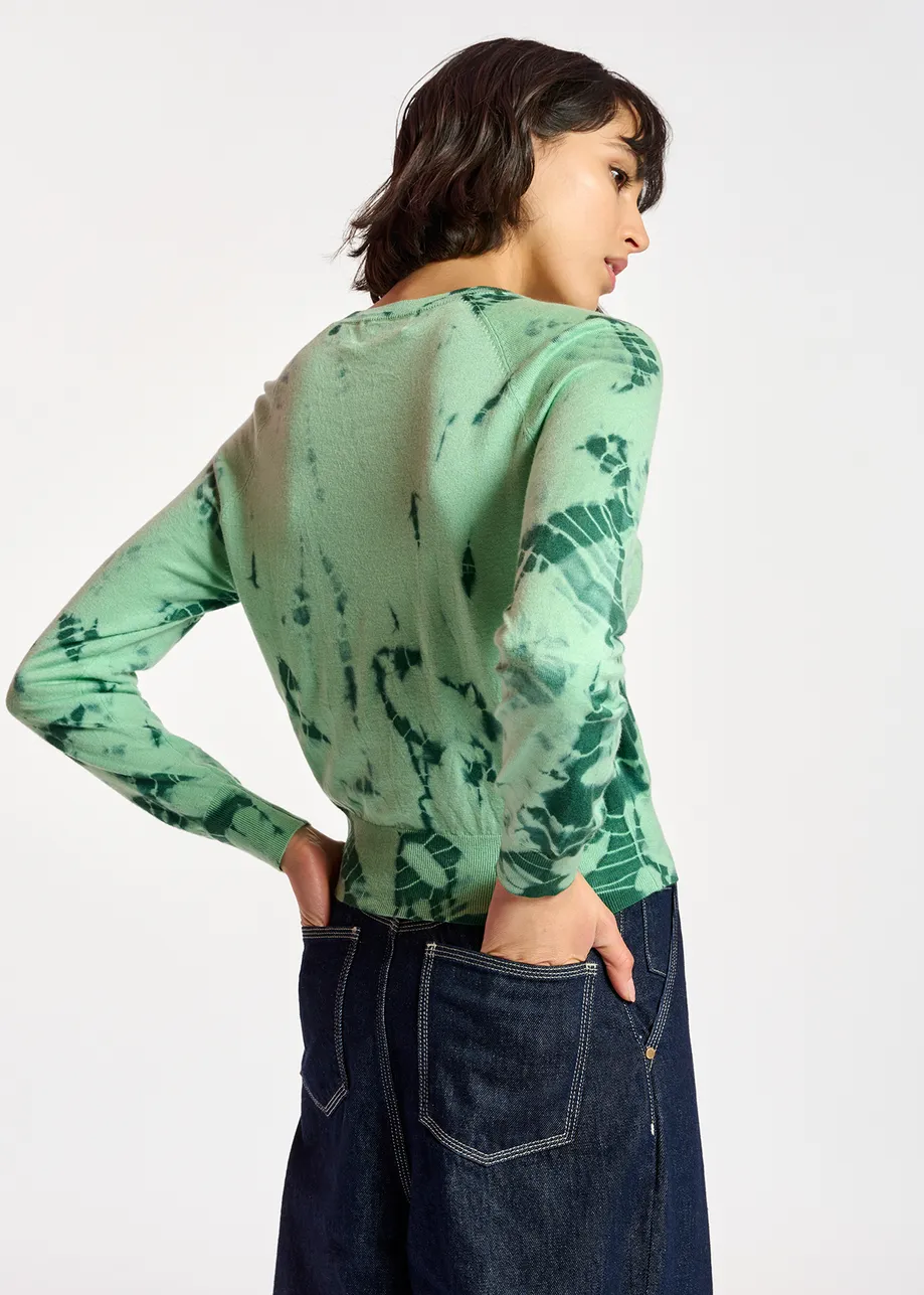 Trui met muntgroene en donkergroene tie-dye