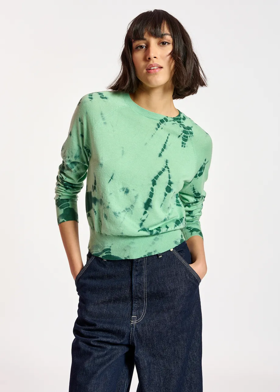Mint green and dark green tie-dye sweater
