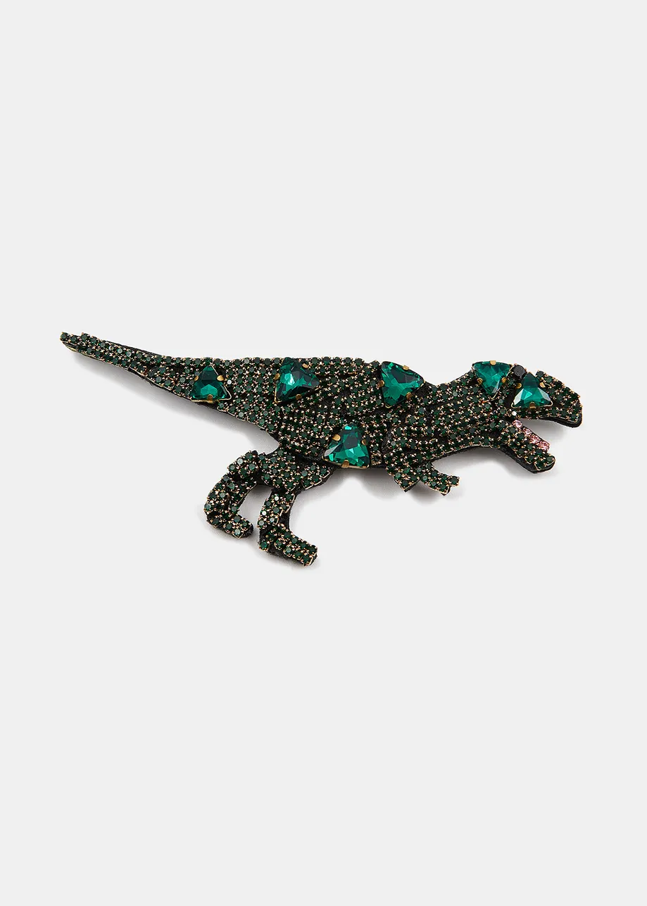 Broche dinosaure en strass vert foncé