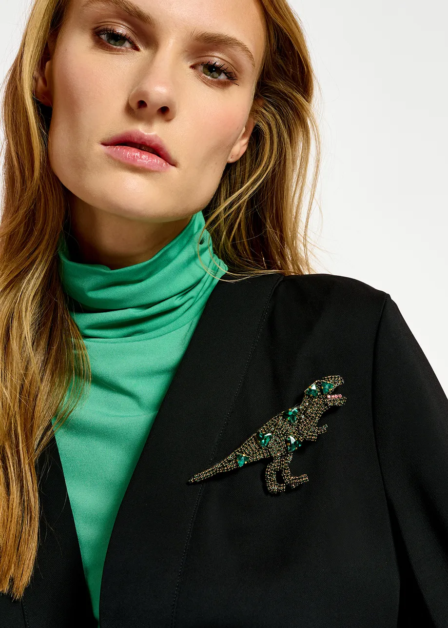 Dark green rhinestone dinosaur brooch