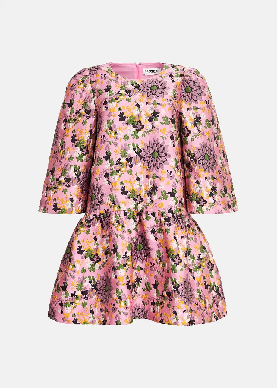 Pink floral jacquard mini dress