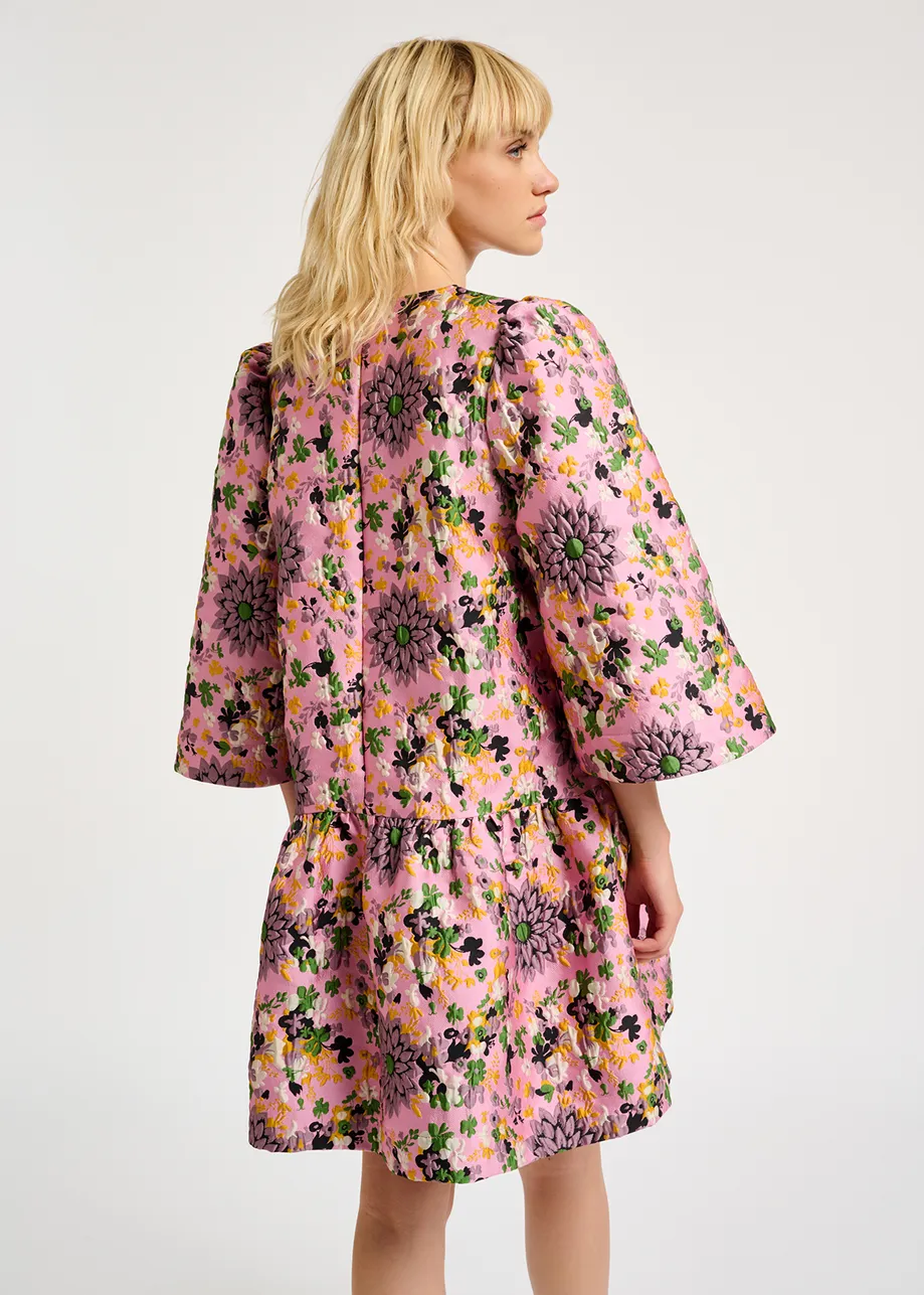 Pink floral jacquard mini dress