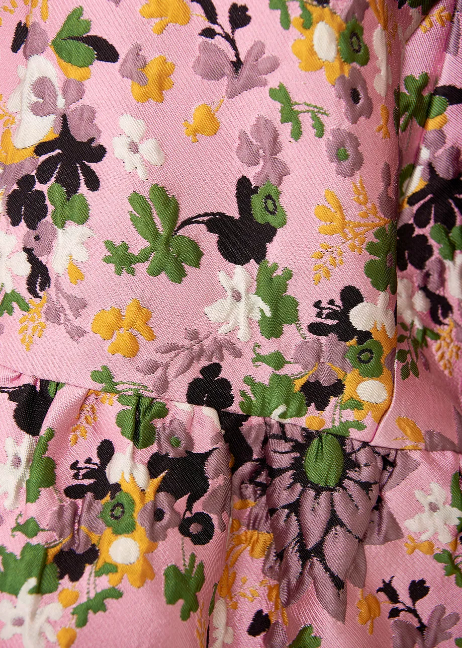 Pink floral jacquard mini dress